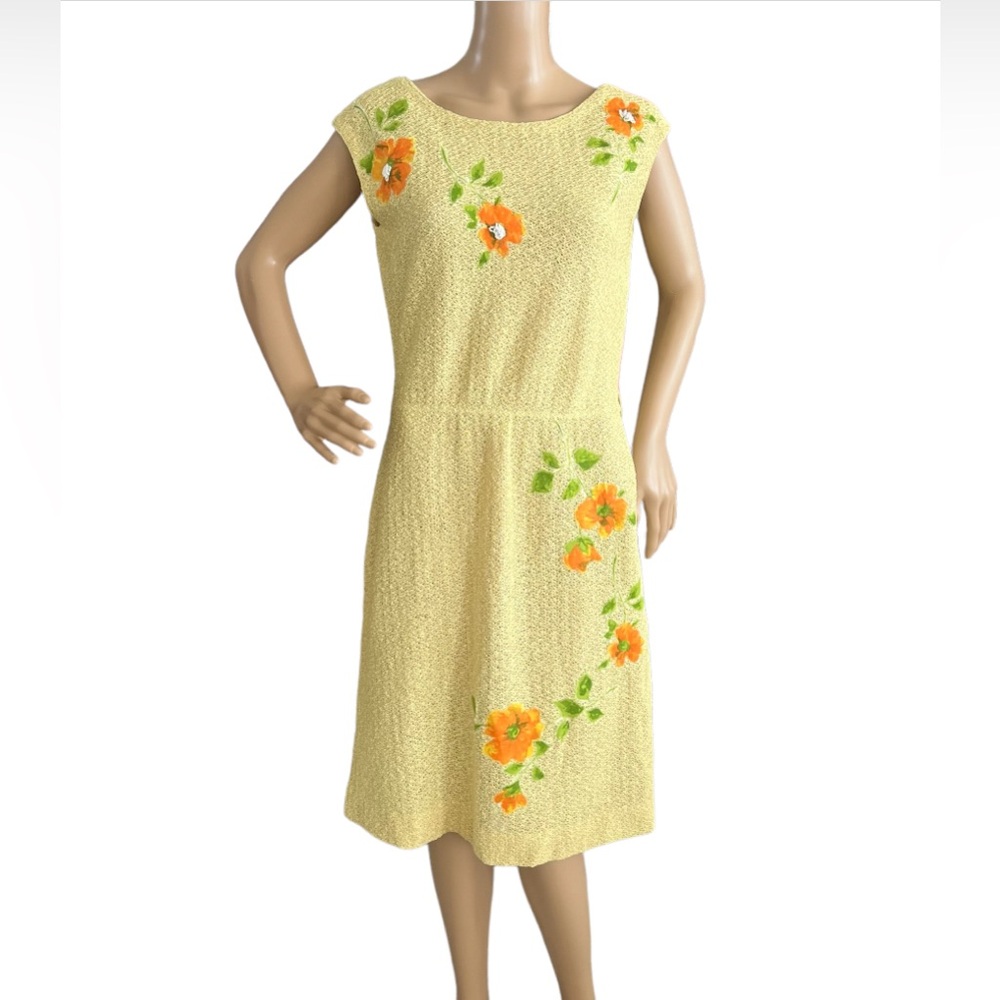 Vintage Trousseau Travel Atlantic City Open Knit Shift Dress Appliqué
